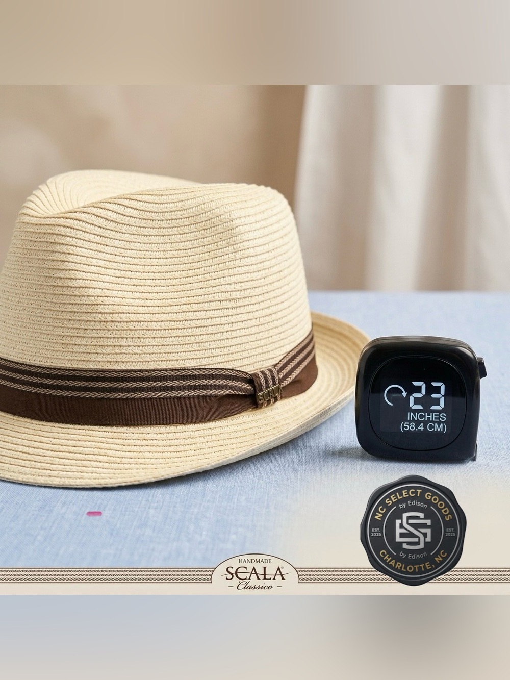 Scala Classico Straw Fedora Hat Dorfman Pacific Men's Cream Summer Panama 23"